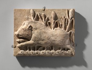 Pannello murale con un cinghiale in carica da School Sasanian