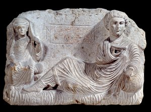Rilievo funerario in calcare di Taime e sua moglie. da Palmira. 200 d.C. Parigi, Museo del Louvre