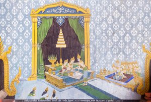 Affresco che raffigura una scena della vita di Buddha, tempio Wat Phra That Doi Suthep da School Thai