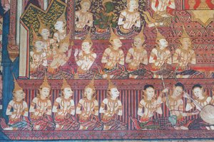 Murali nella cappella Buddhaisawan che raffigurano le celebrazioni del matrimonio reale dei genitori del Bodhisattva, re Suddhodana del clan Sakya e principessa Mahamaya da School Thai
