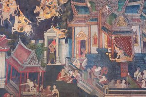Murali nella cappella Buddhaisawan, palazzo di Wang Na da School Thai