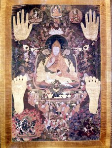 Blo Bzang Rgya ktso, il quinto Dalai Lama, il più illustre e importante della storia. Thangka tibetana, Musée Guimet, Parigi da School Tibetan