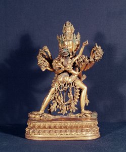 Hevajra e Nairatmya (bronzo dorato con intarsi in argento) da School Tibetan
