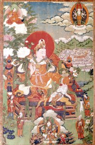 Re del Tibet Sung-Tsen-Gampo del 7° secolo. Thangka tibetana, Musée Guimet, Parigi
