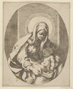 La Vergine che tiene in grembo il Cristo bambino, una composizione ovale, dopo Reni, 1620-50 da School of Guido Reni