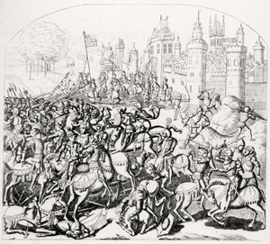 Re Davide di Scozia (1084-1153) arriva con un grande esercito davanti a Newcastle-upon-Tyne, 1138