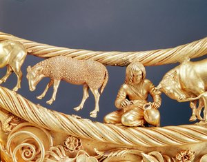 Mungitura di pecore, particolare di un pettorale in oro da Tovsta Mohyla, Scita, IV secolo a.C.