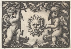 Maschera su uno scudo sostenuto da due geni, 1544 da Sebald Beham