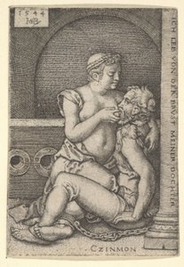 Cimone seduto contro una colonna a destra, allattato da Pero che è inginocchiata accanto a lui, 1544 da Sebald Beham