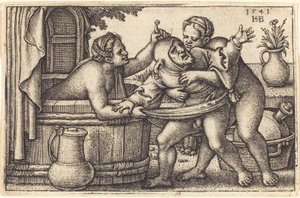 Clown e due donne che fanno il bagno da Sebald Beham