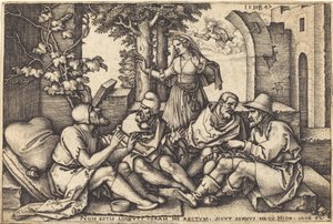 Giobbe conversa con i suoi amici da Sebald Beham