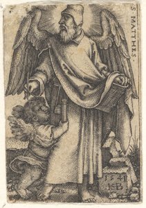 Tavola 1: San Matteo con la testa girata di profilo a sinistra, un cherubino in basso a sinistra, 1541 da Sebald Beham