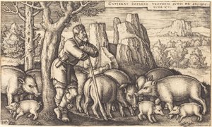 Il figliol prodigo con i maiali da Sebald Beham