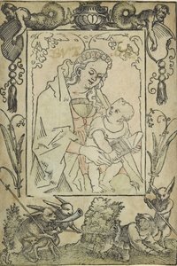 La Vergine e il Bambino circondati da una cornice con un cacciatore e alcuni conigli da Sebald Beham