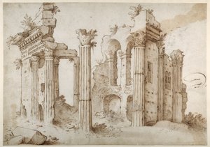 Rovine colonnate del Tempio di Minerva, Foro di Nerva, Roma da Sebastian Vrancx