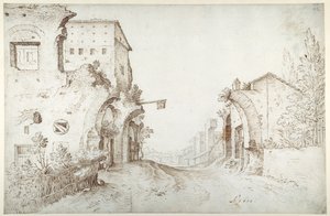Locanda lungo la strada tra le rovine di un acquedotto