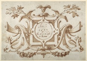 Cartiglio a grottesche associato alla serie delle sue Vedute Romane