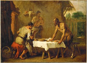 Le satyr et le paysan - Satiro e contadino, una favola esopica ... da Sebastiano (attr. to) Ricci