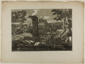 Paesaggio con pastore e il suo gregge da Sébastien Bourdon