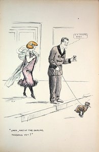 Coppia in attesa che un cane finisca i suoi bisogni, c.1921