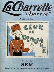Croupier del casinò di Deauville, illustrazione di Sem per la copertina della rivista mensile "La charrette charrie" (1922) da Sem