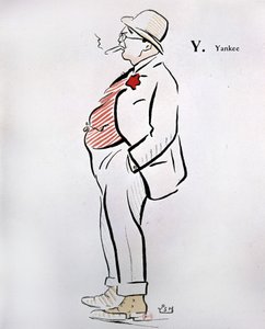 Cartone animato di un americano in “Alphabet de Sem” (1863 - 1934), Y come Yankee, s.d., XX secolo