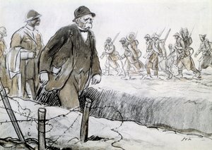 Prima Guerra Mondiale: Ritratto di Clemenceau (1841-1929) in una cassa visitando il fronte da Sem