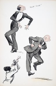 Due uomini in abiti eleganti che ballano mentre un musicista suona la tromba, da White Bottoms, pub. 1927