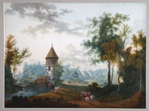 Mulino e torre Pil nel parco di Pavlovsk da Semyon Fyodorovich Shchedrin