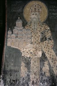 Re Stefano Uroš II Milutin con un modello della chiesa, 1311-21