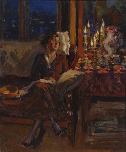 Signora con Libro in un Interno, 1917 da Sergei Arsenevich Vinogradov