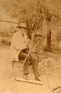 Ritratto del poeta Yakov Petrovich Polonsky al cavalletto da Sergei Dmitrievich Botkin