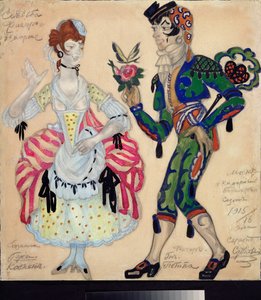 Costumi preparatori per la pièce teatrale "Le nozze di Figaro" di Pierre Augustin Caron de Beaumarchais (1732-1799) - Opera di Sergei Yurievich Sudeykin (Serge Soudeikin)