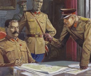 Il generale Georgi Zhukov discute con Stalin sulle tattiche militari