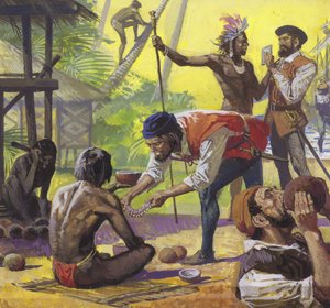 Gli uomini di Magellano incontrano nelle Filippine indigeni amichevoli e commerciano per ottenere cibo