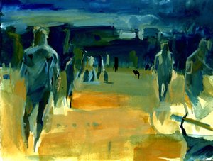 Figure nel parco, 2024 (acrilico e collage) da Shaun Carey