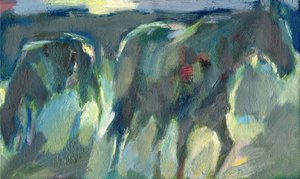 Cavalli di sera, 2024 (olio su tavola)