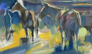 Due cavalli, 2024 (olio su tavola)