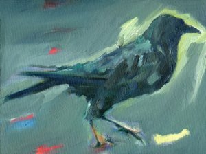 Corvo che cammina, 2024 (olio su tavola)
