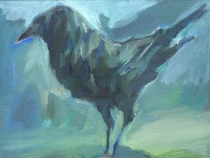 Corvo verde che cammina, 2024 (olio su tela)