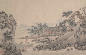 Paesaggio con uomo che attraversa un ponte da Shen Zhou