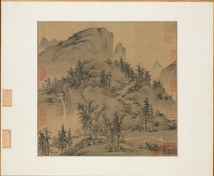Viaggiatori nelle montagne autunnali, prima metà del 1300