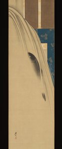 Ein Karpfen, der einen Wasserfall hinaufsteigt da Shibata Zeshin