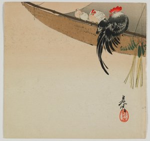 Polli che si posano su una vela, era Meiji, fine XIX secolo