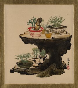 Dipinti di Lacca di Vari Soggetti: Bonsai, 1882