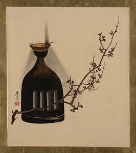 Dipinti laccati di vari soggetti: Ramo di prugna con lampada a olio
