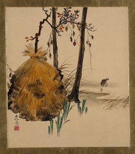 Dipinti di lacca di vari soggetti: Rifugio per un albero con passero da Shibata Zeshin