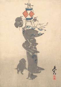 Accensione di una lanterna sospesa per il festival Obon, 1860 da Shibata Zeshin