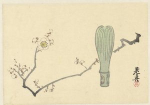 Fiori di prugna e un frullino da tè da Shibata Zeshin