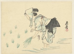 Donna che pianta riso da Shibata Zeshin